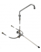 Rubinetto temporizzato con comando a ginocchio, bocca girevole, flessibili e premix inclusi. Erogazione fissa 8±12 sec
