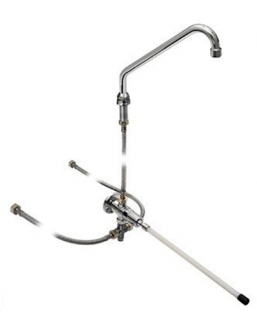 Rubinetto temporizzato con comando a ginocchio, bocca girevole, flessibili e premix inclusi. Erogazione fissa 8±12 sec