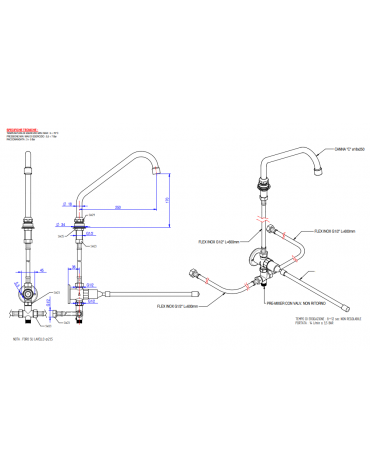 Rubinetto temporizzato con comando a ginocchio, bocca girevole, flessibili e premix inclusi. Erogazione fissa 8±12 sec