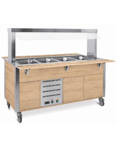 Carrello armadiato buffet termico con parafiato fisso - 5x1/1 GN - colore Rovere - cm 193x68x144h
