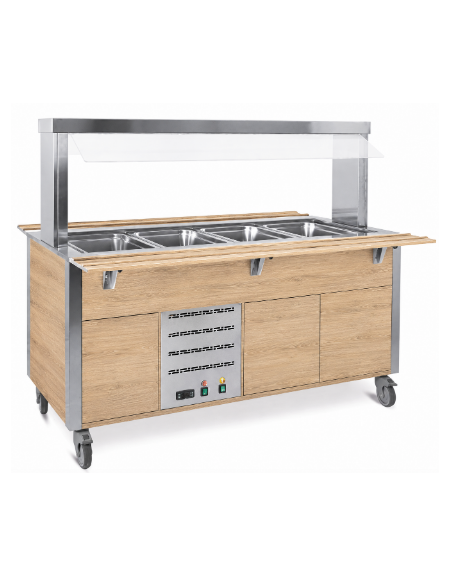 Carrello armadiato buffet termico con parafiato fisso - 5x1/1 GN - colore Rovere - cm 193x68x144h