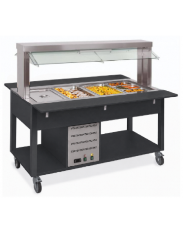 Carrello buffet termico 5xGN1/1 colore Nero, con parafiato mobile - illuminazione a LED - cm 193x68x144h