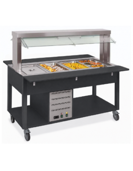 Carrello buffet termico 5xGN1/1 colore Nero, con parafiato mobile - illuminazione a LED - cm 193x68x144h