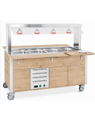 Carrello buffet termico armadiato 5xGN1/1 colore Rovere - parafiato fisso e lampade a infrarossi - cm 193x68x144h