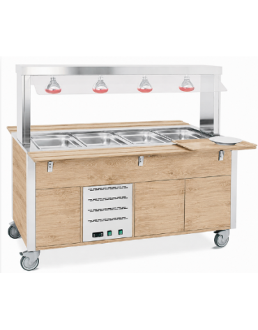 Carrello buffet termico armadiato 5xGN1/1 colore Rovere - parafiato fisso e lampade a infrarossi - cm 193x68x144h