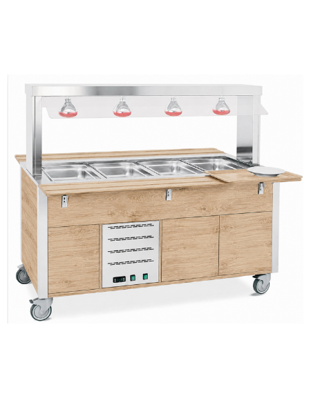 Carrello buffet termico armadiato 5xGN1/1 colore Rovere - parafiato fisso e lampade a infrarossi - cm 193x68x144h
