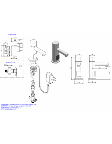 Rubinetto elettrico con pre mix meccanico incluso - alimentazione elettrica - Ø mm 45 - mm 100x153h