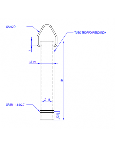 Tubo troppo pieno per piletta - altezza mm 114