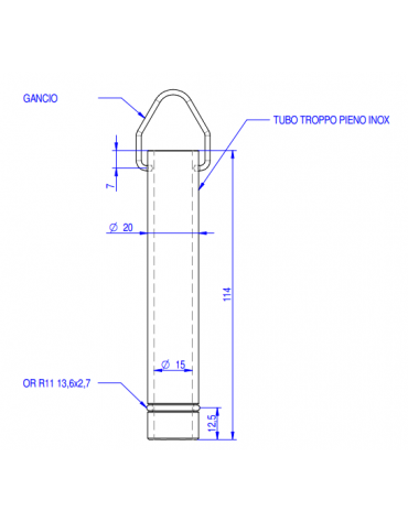 Tubo troppo pieno per piletta - altezza mm 74