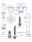 Kit completo per tubo troppo pieno e piletta cromata 3/4" con dado e guarnizione - altezza tubo mm 114
