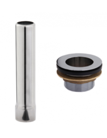 Kit completo per tubo troppo pieno in acciaio AISI 304 e piletta cromata 1" 1/2 con dado e guarnizione - altezza tubo mm 150