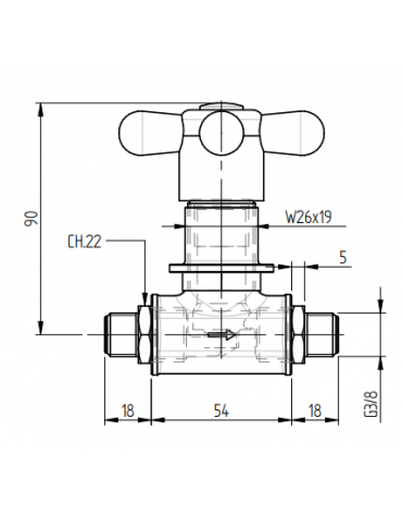 Rubinetto d’arresto con nippli da 3/8" e maniglia a croce