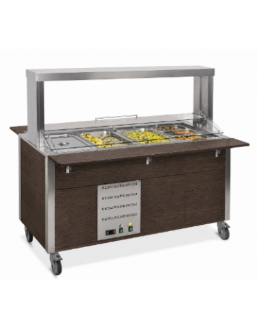 Carrello buffet termico armadiato 5xGN1/1 - colore Wengè - con parafiato mobile e LED - cm 193x68x144h
