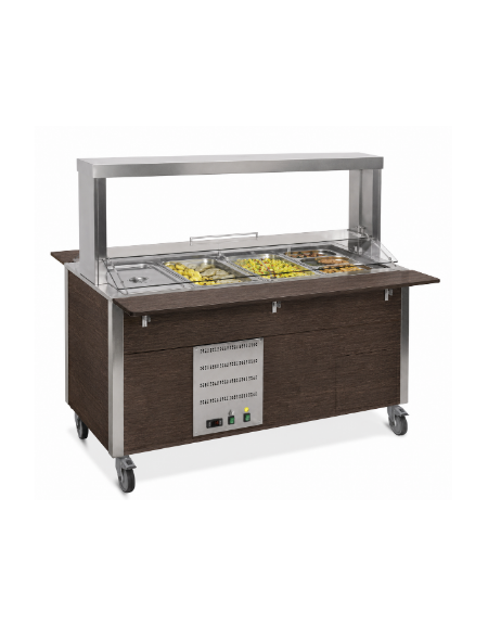 Carrello buffet termico armadiato 5xGN1/1 - colore Wengè - con parafiato mobile e LED - cm 193x68x144h