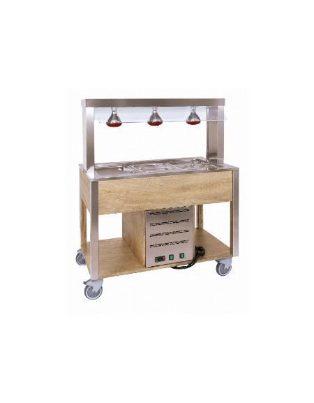Carrello buffet termico 6xGN1/1 colore Rovere - parafiato fisso e lampade a infrarossi - cm 226x68x144h