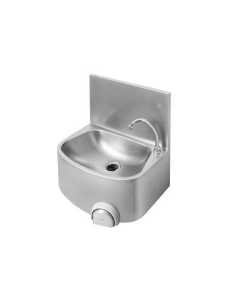Lavamani in acciaio inox AISI 304 con alzatina, bocca di erogazione, comando a ginocchio e premix - cm 48x36x52h