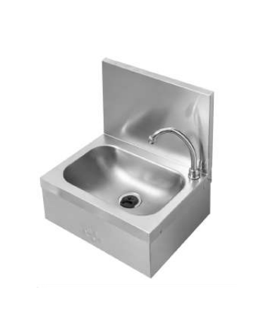 Lavamani in acciaio inox AISI 304 con alzatina, bocca di erogazione, comando a ginocchio e premix - cm 40x31,5x47h