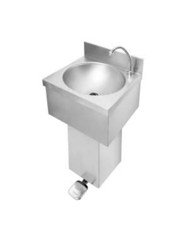 Lavamani a muro in acciaio inox AISI 304 con colonnina e miscelatore a pedale progressivo - cm 40x40x78h