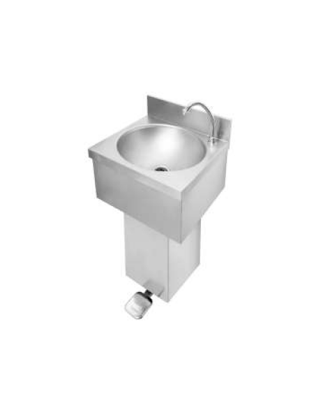 Lavamani a muro in acciaio inox AISI 304 con colonnina e miscelatore a pedale progressivo - cm 40x40x78h
