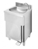 Lavamani inox AISI 304 su mobile con porta battente e miscelatore a pedale progressivo - cm 50x40x85h