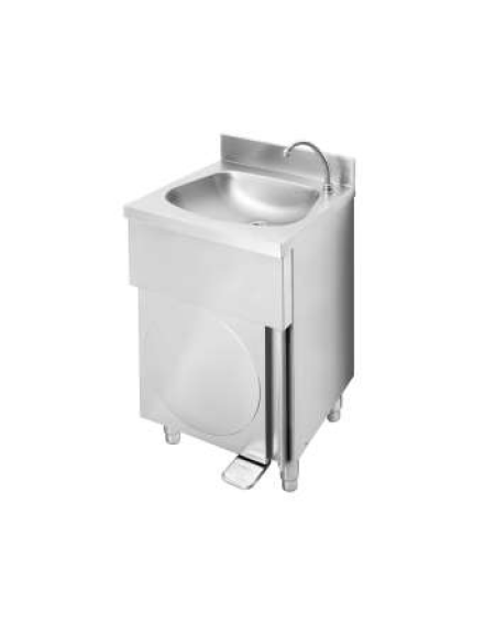 Lavamani inox AISI 304 su mobile con porta battente e miscelatore a pedale progressivo - cm 50x40x85h