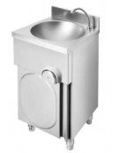 Lavamani inox AISI 304 su mobile con porta battente, comando a ginocchio e premix meccanico - cm 40x40x85h