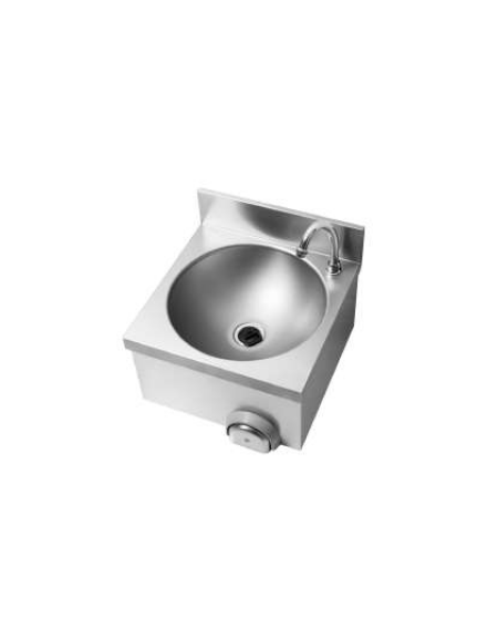 Lavamani in acciaio inox AISI 304 con bocca di erogazione, comando a ginocchio e premix meccanico - cm 40x40