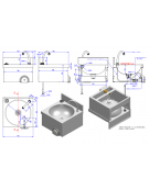 Lavamani in acciaio inox AISI 304 con bocca di erogazione, comando a ginocchio e premix meccanico - cm 40x40