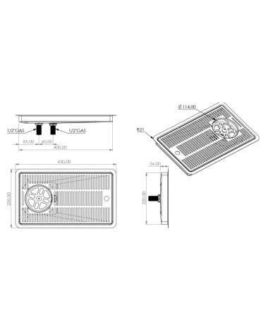 Raccogli gocce da incasso con kit lavabicchieri e scarico in acciaio inox - cm 40x22x3h
