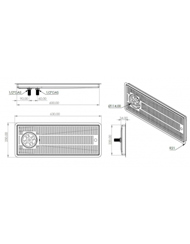 Raccogli gocce da incasso con kit lavabicchieri e scarico in acciaio inox - cm 60x22x3h