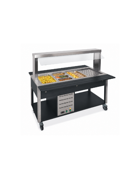 Buffet termico 6xGN1/1 colore Nero, con parafiato fisso - illuminazione a LED - cm 226x68x144h