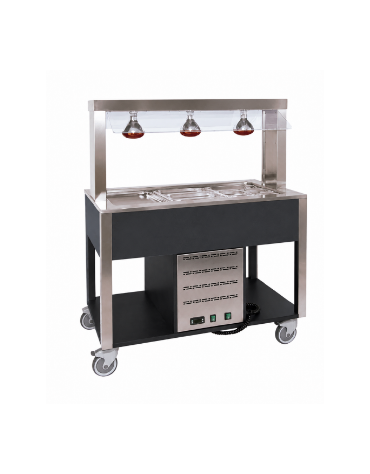 Carrello buffet termico 6xGN1/1 colore Nero - parafiato fisso e lampade a infrarossi - cm 226x68x144h