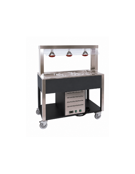 Carrello buffet termico 6xGN1/1 colore Nero - parafiato fisso e lampade a infrarossi - cm 226x68x144h