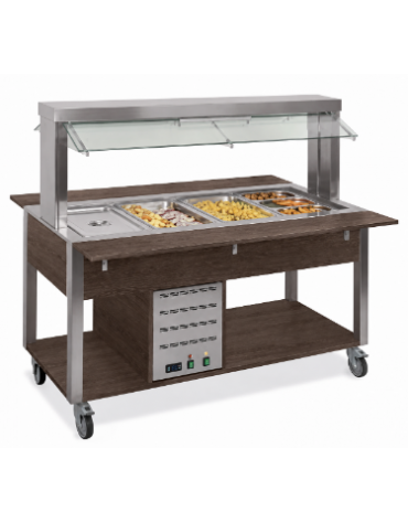Carrello buffet termico 6xGN1/1 colore Wengè, con parafiato mobile - illuminazione a LED - cm 226x68x144h