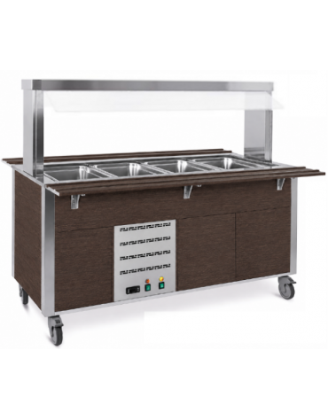 Carrello armadiato buffet termico con parafiato fisso - 6x1/1 GN - colore Wengè - cm 226x68x144h
