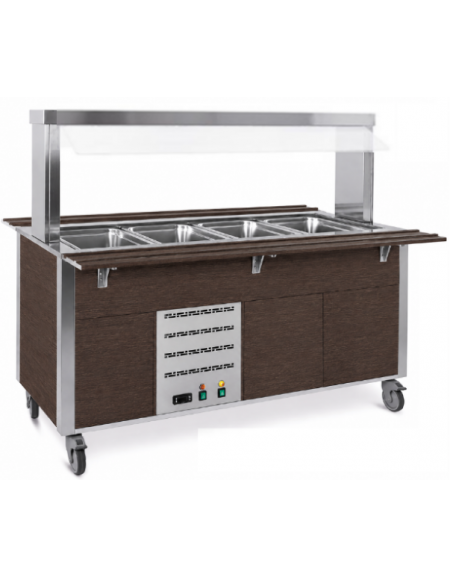 Carrello armadiato buffet termico con parafiato fisso - 6x1/1 GN - colore Wengè - cm 226x68x144h