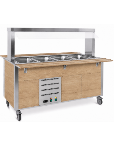 Carrello armadiato buffet termico con parafiato fisso - 6x1/1 GN - colore Rovere - cm 226x68x144h