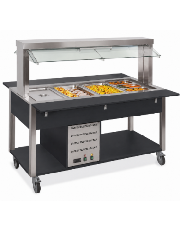 Carrello buffet termico 6xGN1/1 colore Nero, con parafiato mobile - illuminazione a LED - cm 226x68x144h