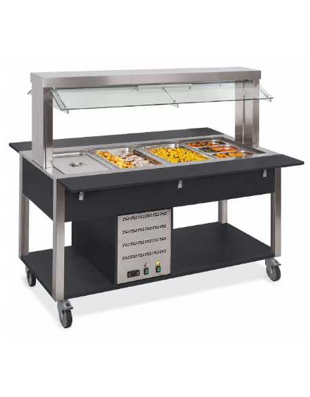 Carrello buffet termico 6xGN1/1 colore Nero, con parafiato mobile - illuminazione a LED - cm 226x68x144h