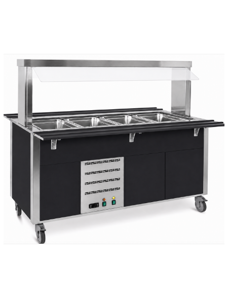 Carrello armadiato buffet termico con parafiato fisso - 6x1/1 GN - colore Nero - cm 226x68x144h