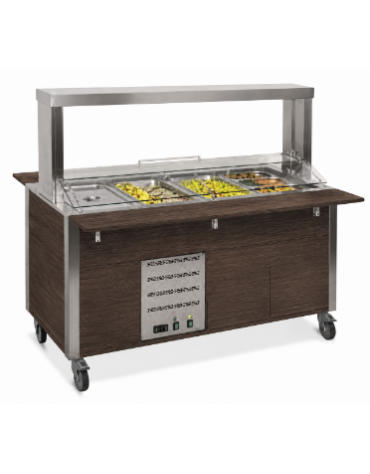 Carrello buffet termico armadiato 6xGN1/1 - colore Wengè - con parafiato mobile e LED - cm 226x68x144h