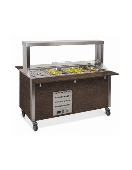 Carrello buffet termico armadiato 6xGN1/1 - colore Wengè - con parafiato mobile e LED - cm 226x68x144h