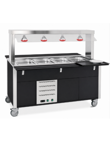 Carrello buffet termico armadiato, parafiato fisso e lampade infrarossi - 6x1/1 GN - colore Nero o RAL - cm 226x68x144h