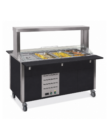 Carrello buffet termico armadiato 6xGN1/1 - colore Nero - con parafiato mobile e LED - cm 226x68x144h