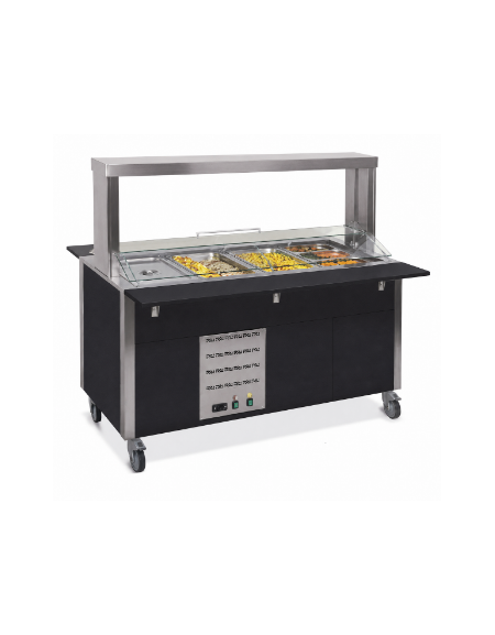 Carrello buffet termico armadiato 6xGN1/1 - colore Nero - con parafiato mobile e LED - cm 226x68x144h