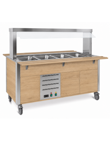 Carrello armadiato buffet termico con parafiato fisso - 4x1/1 GN - colore Rovere - cm 161x68x144h