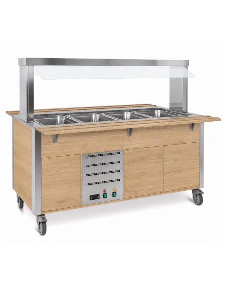 Carrello armadiato buffet termico con parafiato fisso - 4x1/1 GN - colore Rovere - cm 161x68x144h