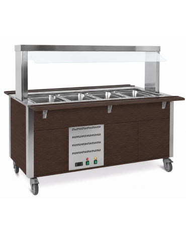 Carrello armadiato buffet termico con parafiato fisso - 4x1/1 GN - colore Wengè - cm 161x68x144h