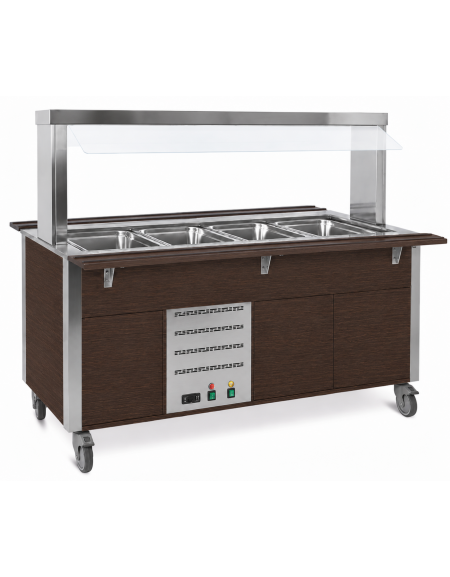 Carrello armadiato buffet termico con parafiato fisso - 4x1/1 GN - colore Wengè - cm 161x68x144h