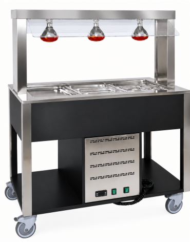 Carrello buffet termico con parafiato fisso e lampade a infrarossi - 4x1/1 GN - colore Nero - cm 161x68x144h